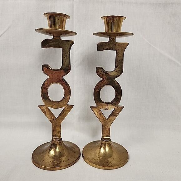 JOY Taper Candlestick Holders 8" International Silver Company Brass Set Of 2 - Picture 1 of 5